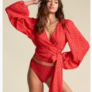 New Billabong x Sincerely Jules Wrapped In Love Red Top